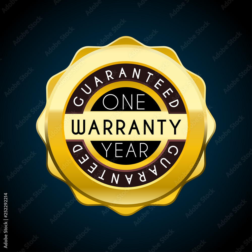 one year warranty golden badge. Guarantee label one year warranty golden badge. Guarantee label