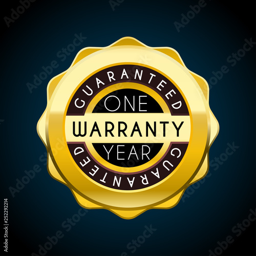 one year warranty golden badge. Guarantee label