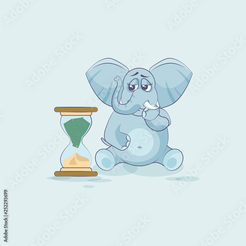 elephant sticker emoticon sits at hourglass