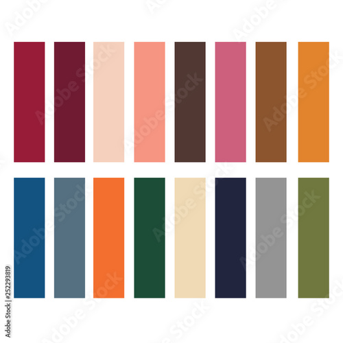 Autumn-winter 2019-2020, color palette. Palette of trendy colors with named color swatches.