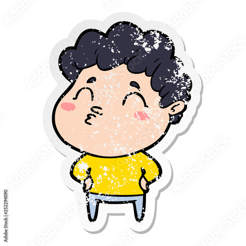 distressed sticker of a cartoon man pouting