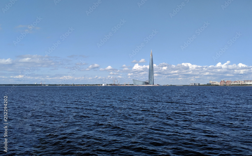 Saint Petersburg and Lakhta Centre view from the sea