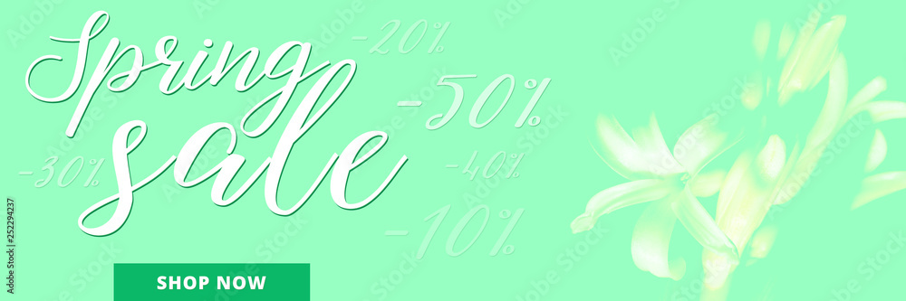 Naklejka premium Spring sale banner with up to -50% sale