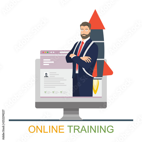 Online e-learning concept, digital classroom. Study over the Internet, online education, university banner. Vector illustration.