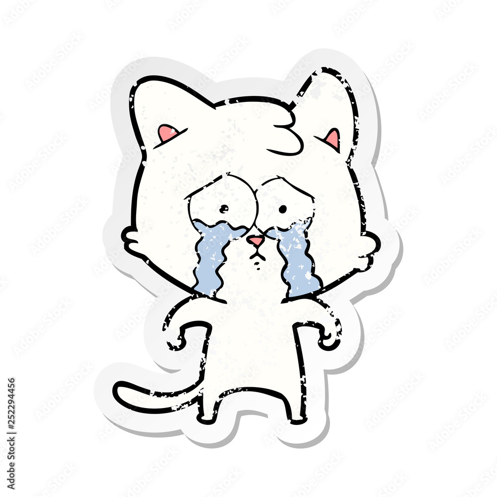 Fototapeta premium distressed sticker of a cartoon crying cat