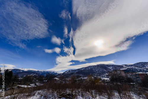 Fototapeta Naklejka Na Ścianę i Meble -  Mountain landscape with beautiful cloudy blue sky, Pambak range, Armenia