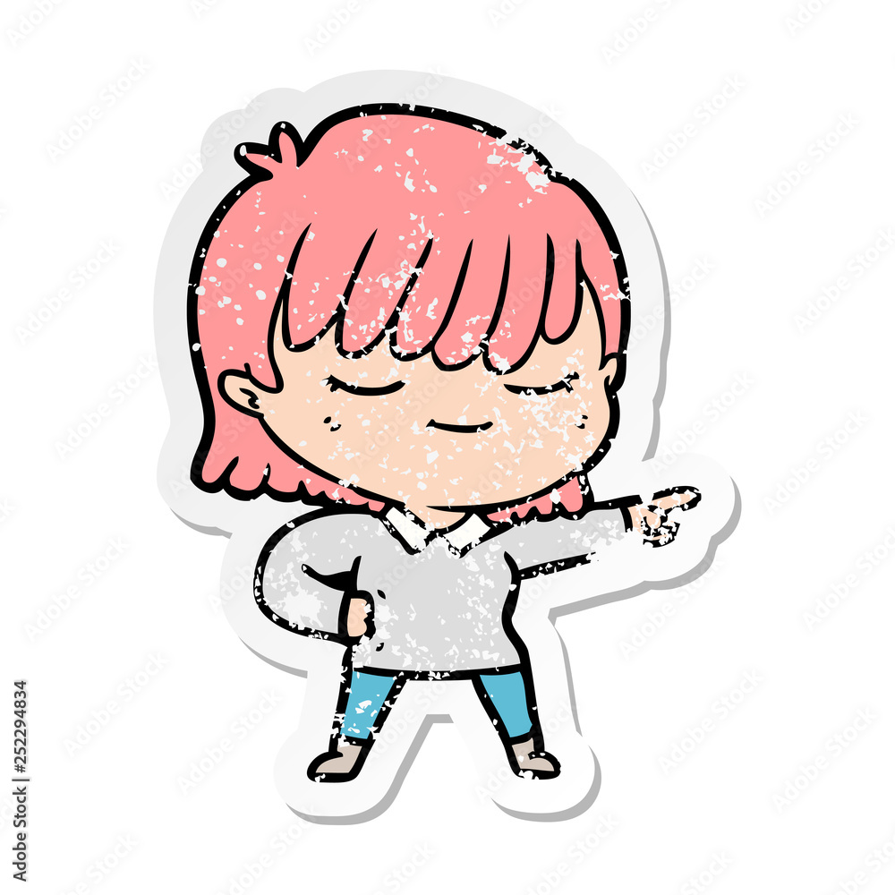 distressed sticker of a cartoon woman distressed sticker of a cartoon woman