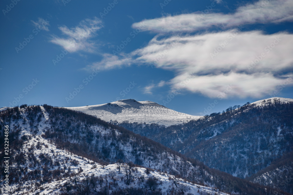 Mountain landscape with beautiful cloudy blue sky, Pambak range, Armenia