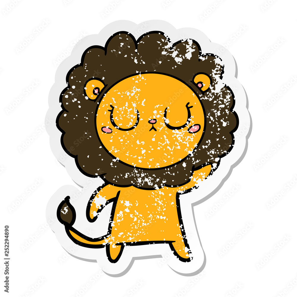 distressed sticker of a cartoon lion distressed sticker of a cartoon lion