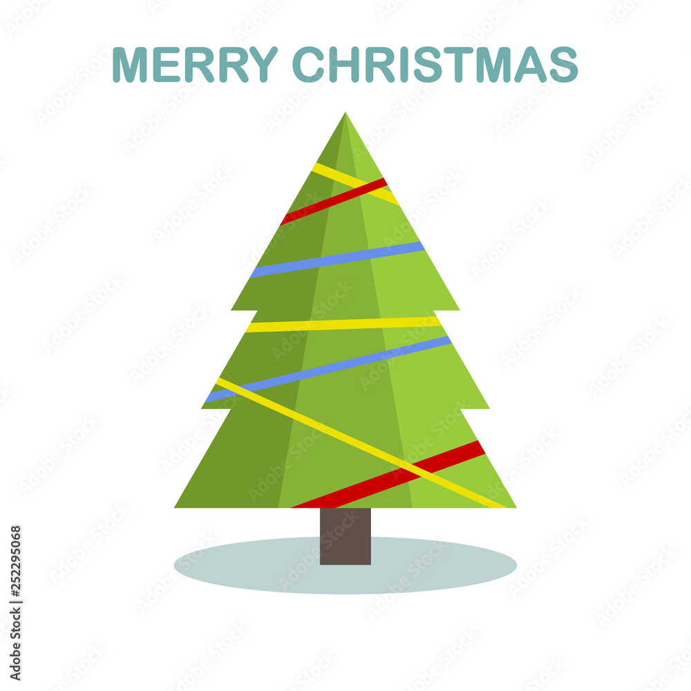 Christmas tree with ball, garland isolated on white background. Merry xmas, happy new year concept. Vector cartoon design for greeting card. Christmas tree with ball, garland isolated on white background. Merry xmas, happy new year concept. Vector cartoon design for greeting card.
