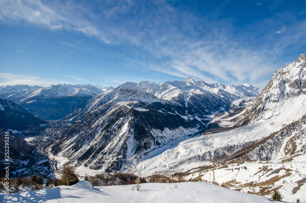 mountains and valley in winter