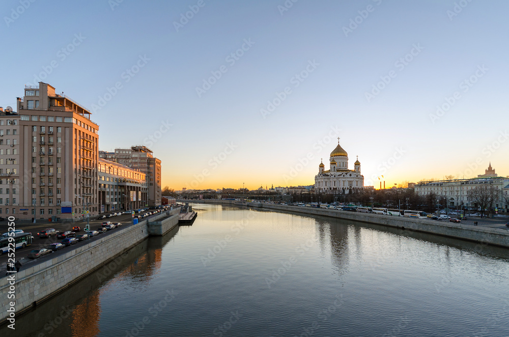 view of moscow river and cathedral of christ the saviour