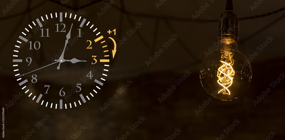Daylight Saving Time. DST. Wall Clock going to winter time. Turn time forward. Daylight Saving Time. DST. Wall Clock going to winter time. Turn time forward.