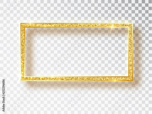 Gold shiny glowing frame. Vector Gold banners with a place for inscriptions isolated on transparent background. Golden luxury. Realistic 3D design. Vector object 10 eps