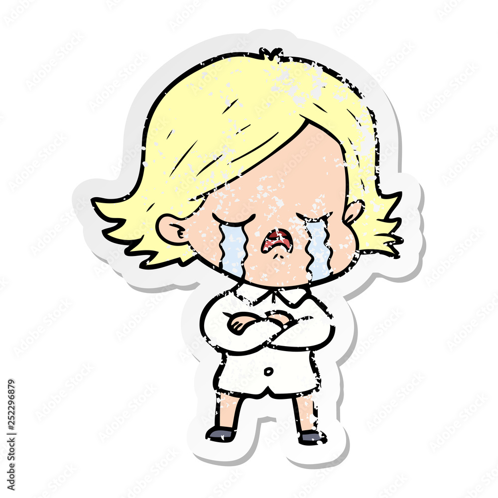 distressed sticker of a cartoon girl crying distressed sticker of a cartoon girl crying