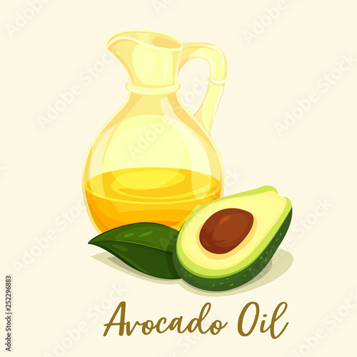 Avocado oil or fruit liquid in glassware bottle