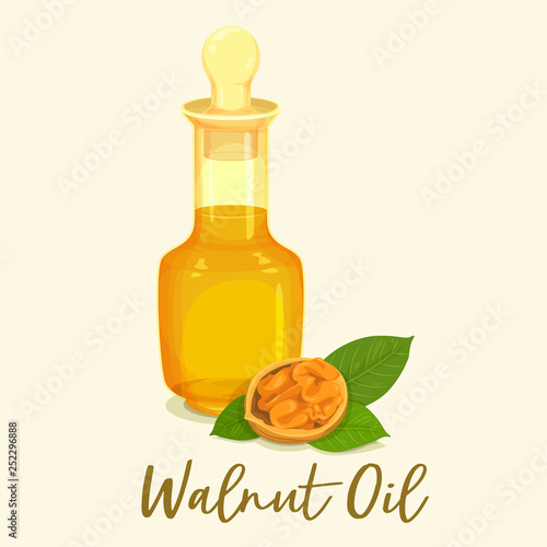 Bottle with walnut or nut oil near groundnuts