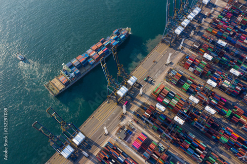 Top down view of Kwai Tsing Container Terminals in Hong Kong © leungchopan