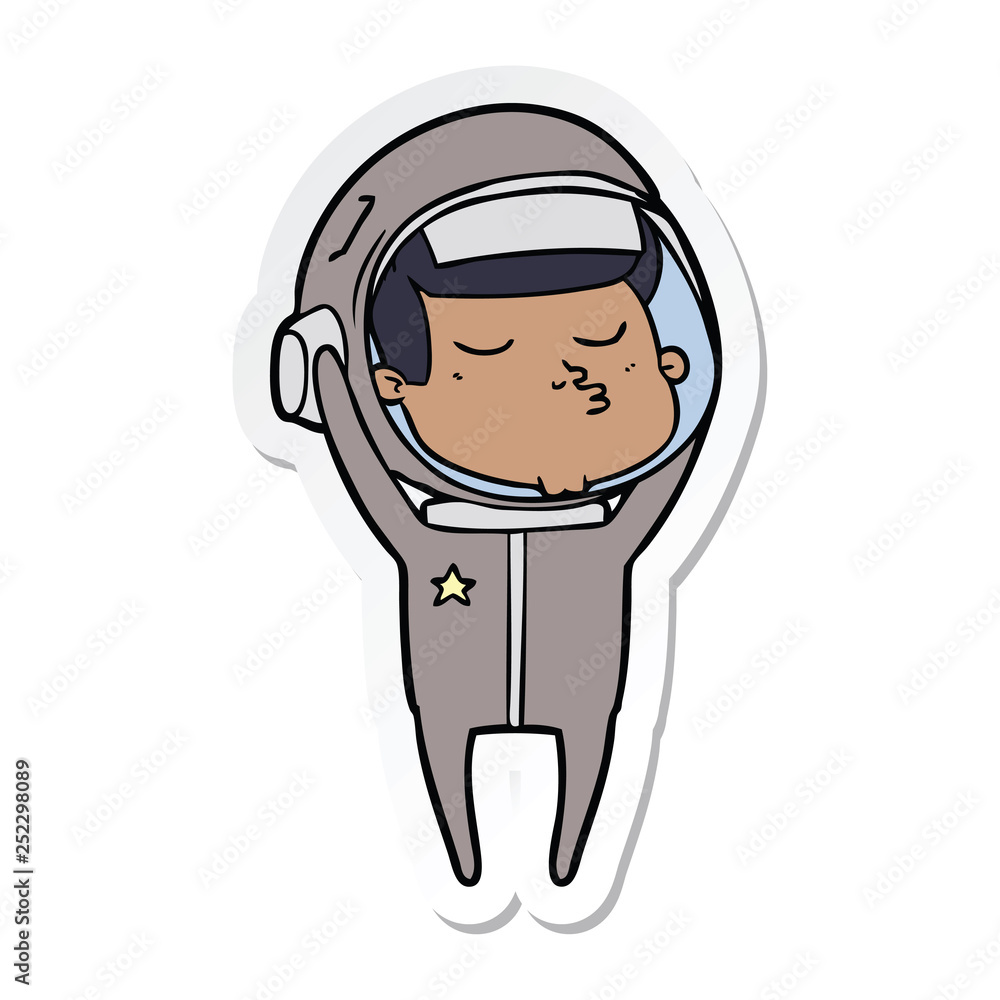 sticker of a cartoon confident astronaut