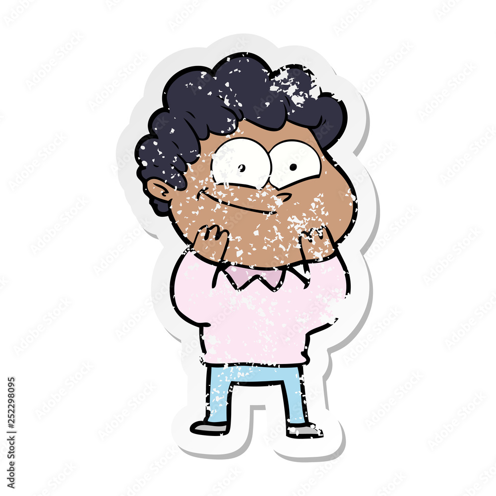 distressed sticker of a cartoon happy man distressed sticker of a cartoon happy man