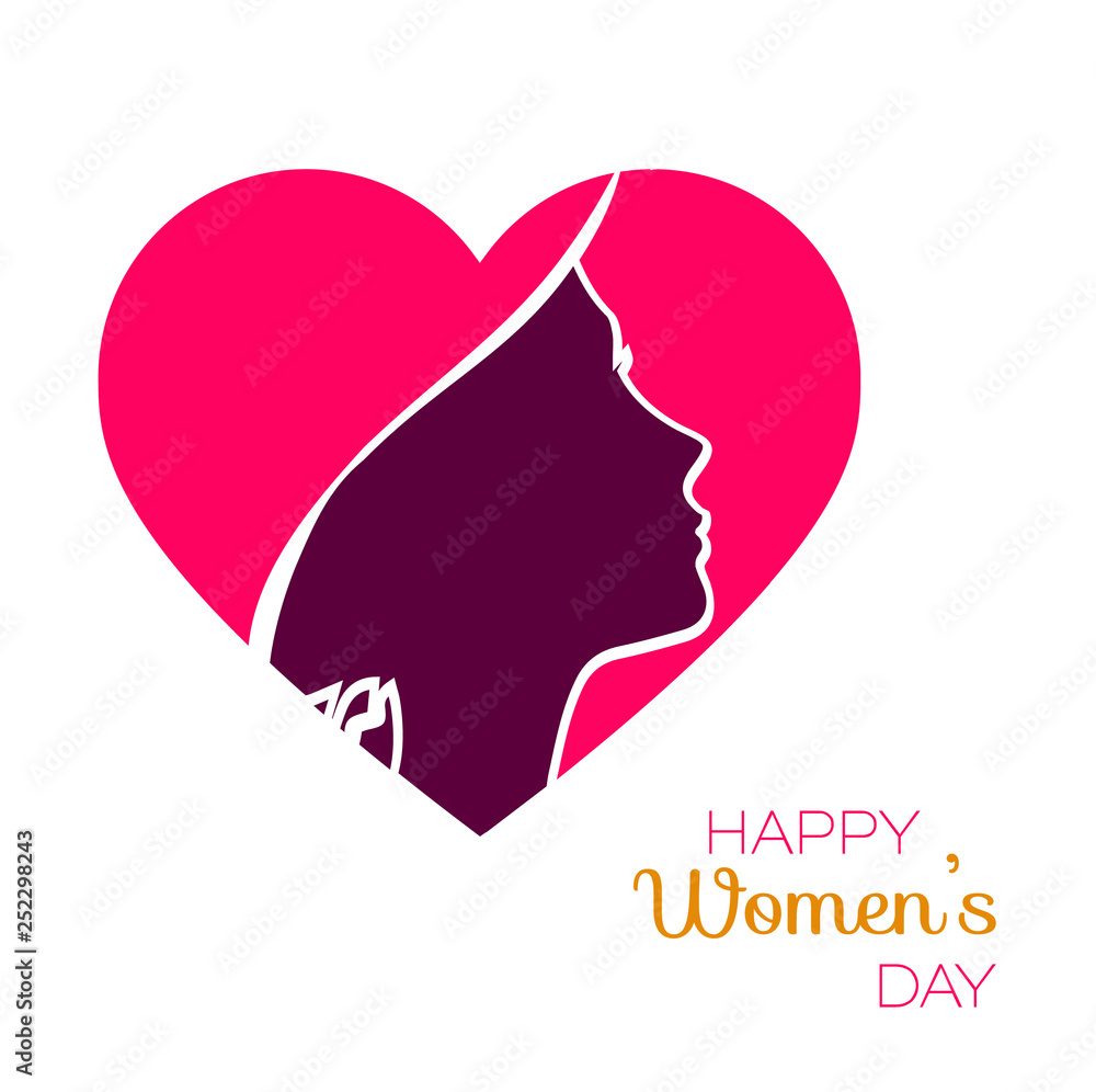 Happy Women Day holiday illustration. Paper cut girl head silhouette