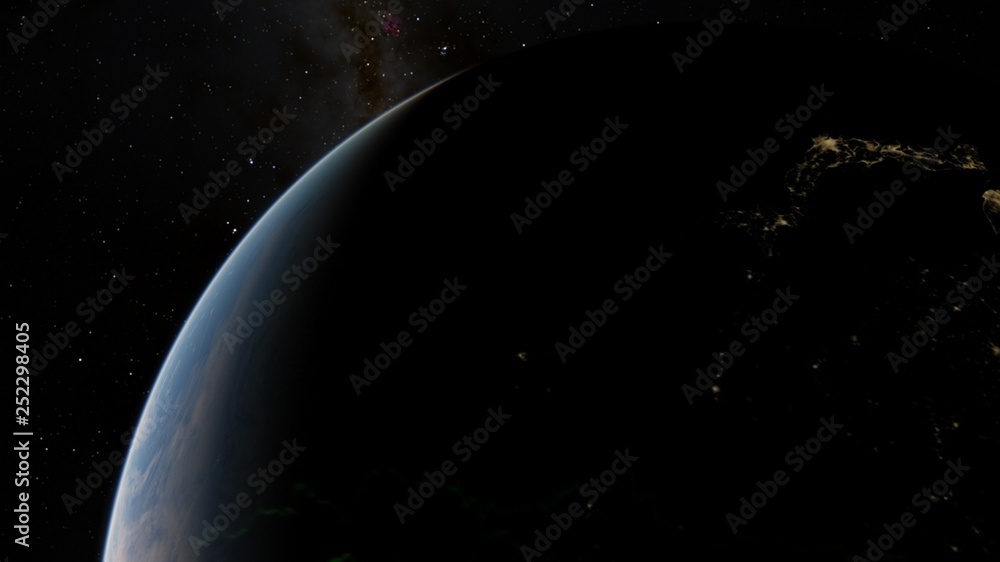 Obraz premium Planet Earth from space 3D illustration orbital view, our planet from the orbit, world, ocean, atmosphere, land, clouds, globe (Elements of this image furnished by NASA)