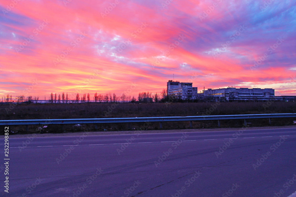 amazing sunset over an abandoned factory amazing sunset over an abandoned factory