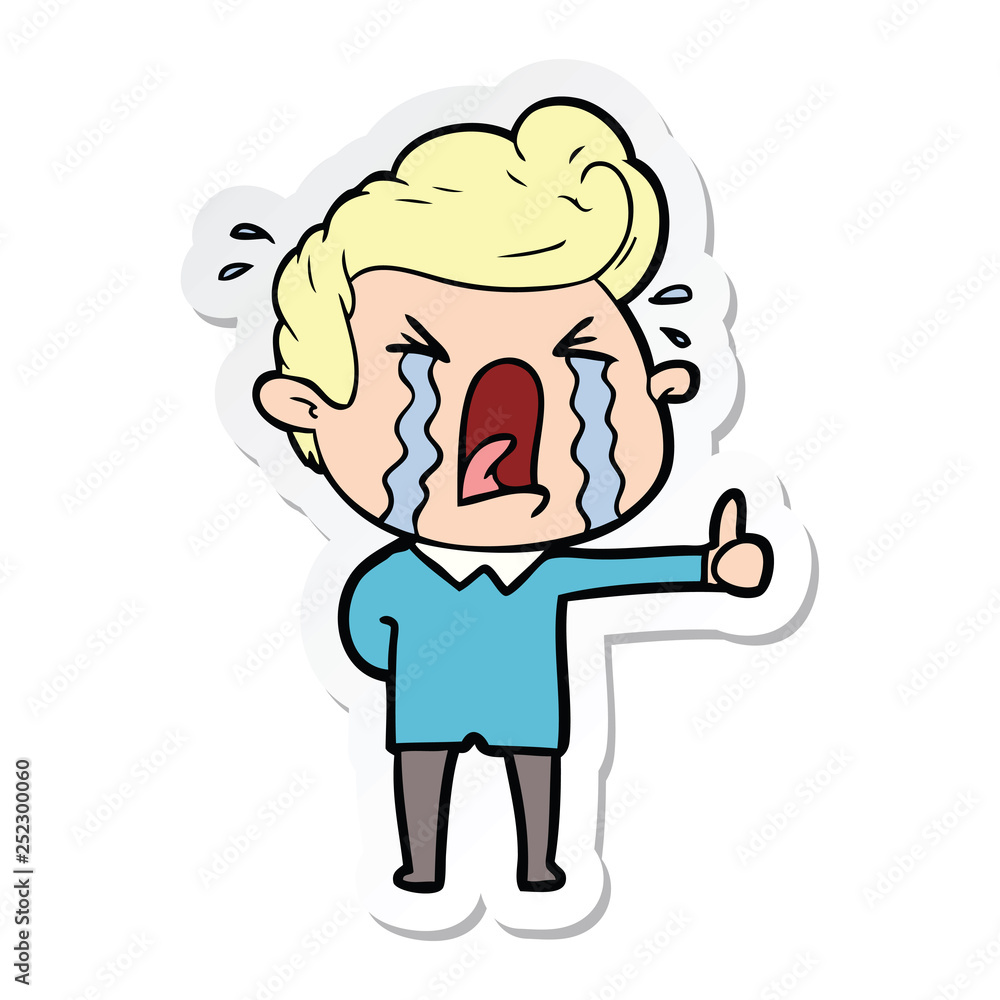 sticker of a cartoon crying man