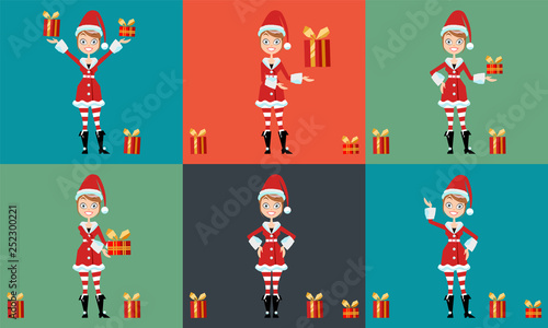 Santa Claus woman showing gifts