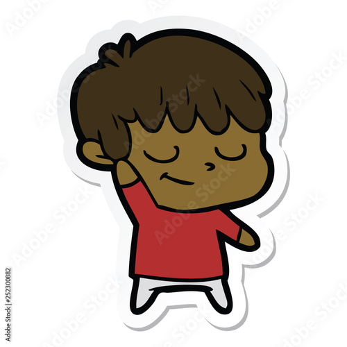 sticker of a happy cartoon boy