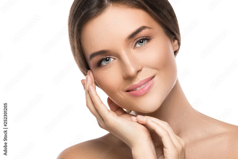 Portrait of young beautiful woman on white background Portrait of young beautiful woman on white background