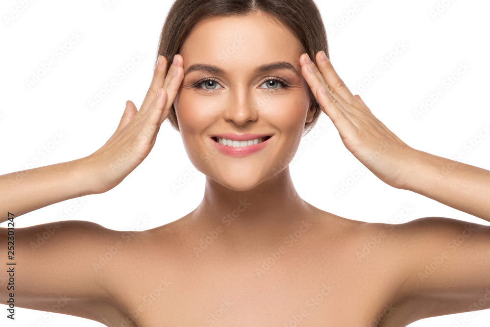 Portrait of young beautiful woman on white background Portrait of young beautiful woman on white background