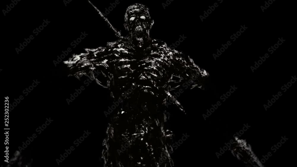 Chopped by sword zombies monsters. Animation in the horror genre. Horror character concept. Black and white color. Chopped by sword zombies monsters. Animation in the horror genre. Horror character concept. Black and white color.
