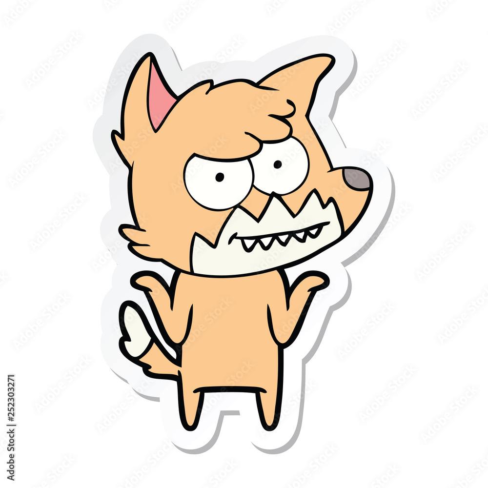 sticker of a cartoon grinning fox sticker of a cartoon grinning fox