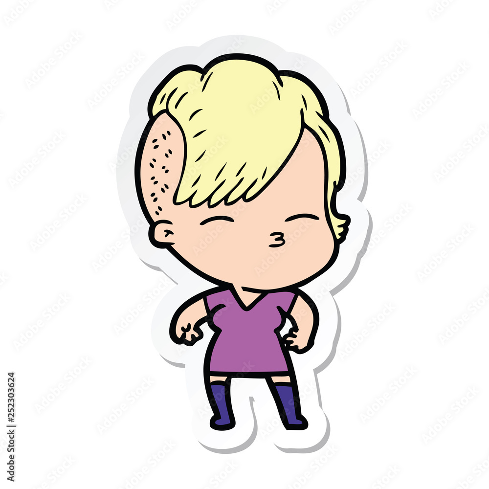 sticker of a cartoon squinting girl sticker of a cartoon squinting girl
