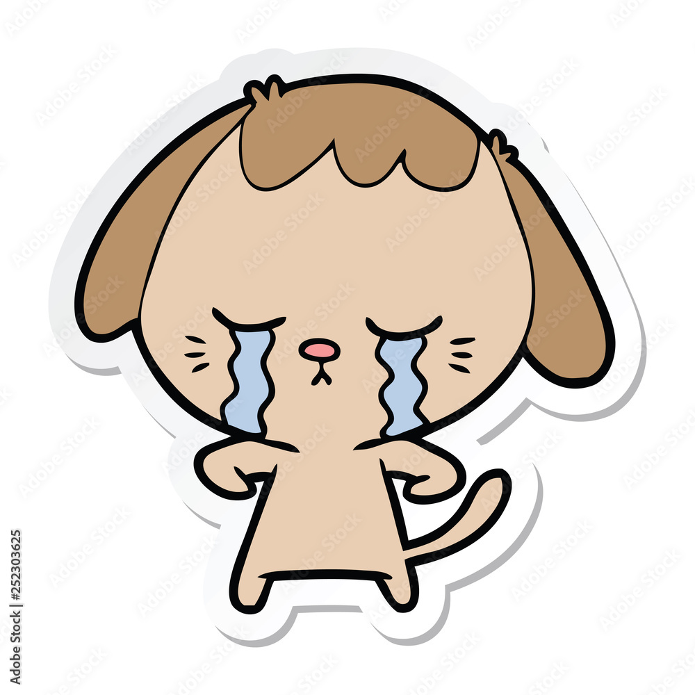 sticker of a cartoon crying dog sticker of a cartoon crying dog