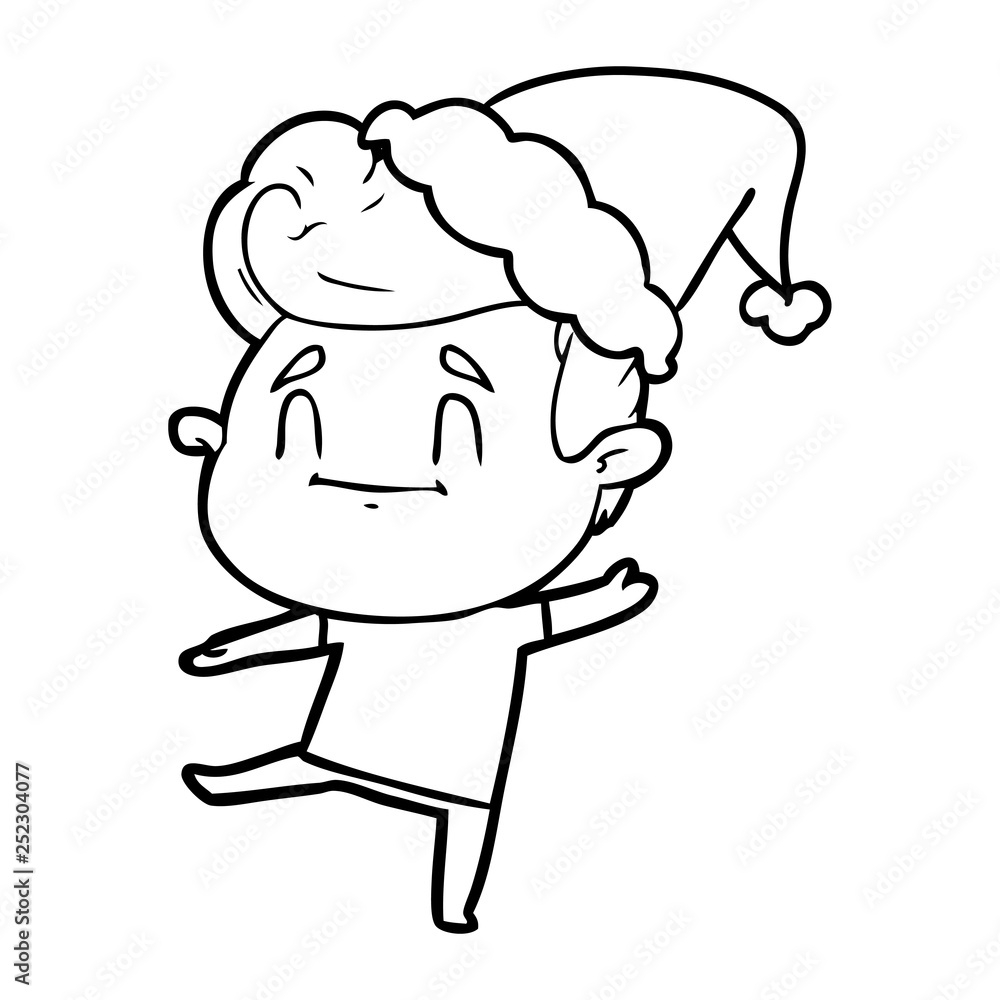 happy line drawing of a man wearing santa hat happy line drawing of a man wearing santa hat