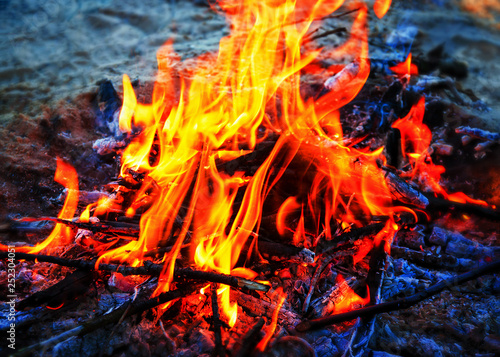 Fire flame on a dark background. Texture of flame.
