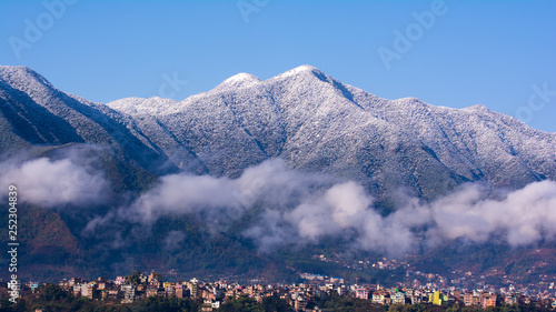 Snow covered chandragiri hill and kritipur city majestic view, 28 Feb, 2019 Kathmandu Nepal