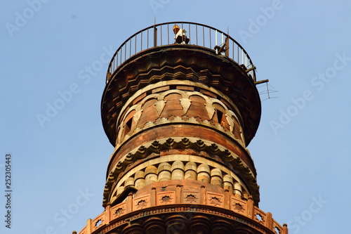 intricate carving on the top part of the Qutub Minar, situated in Delhi, India