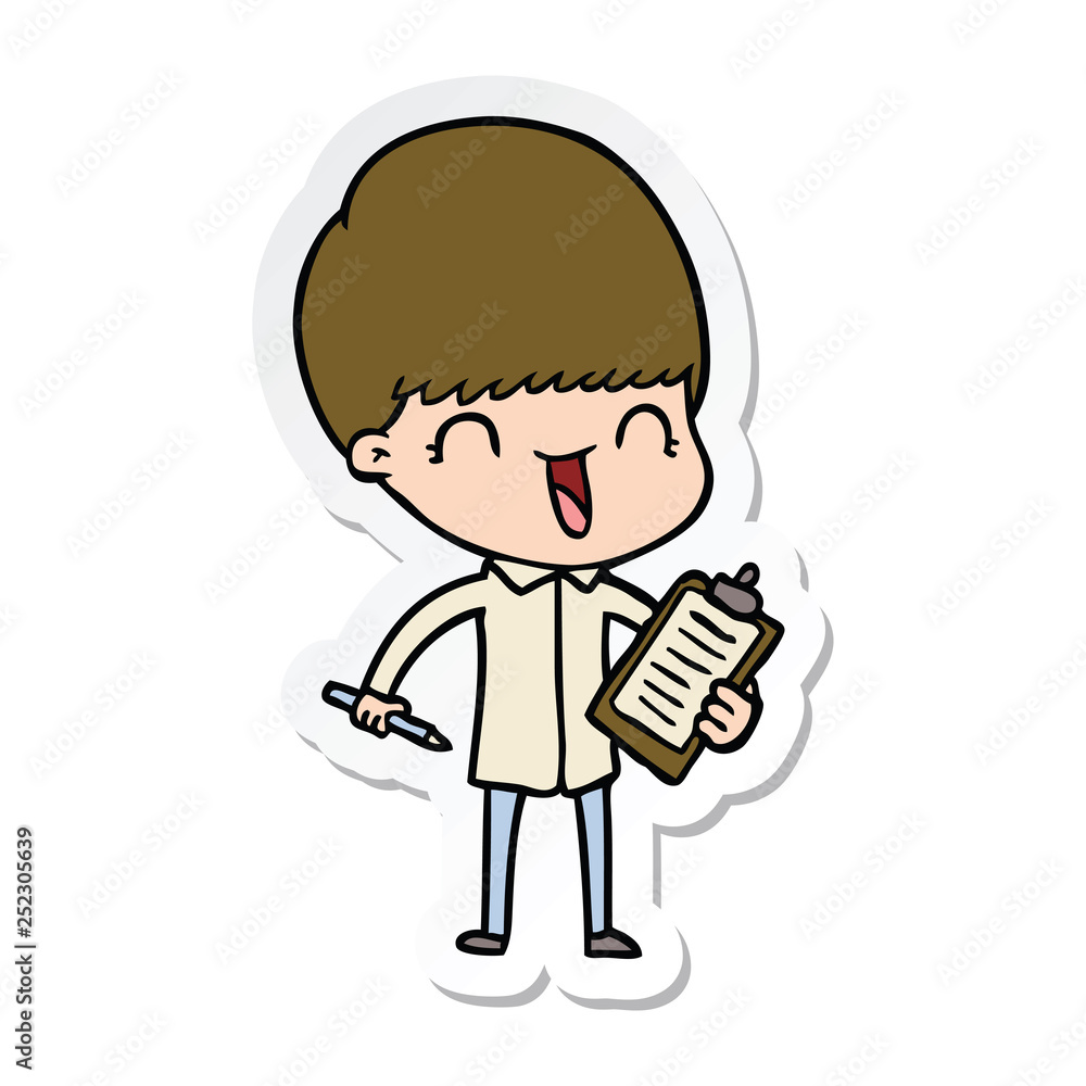 sticker of a happy cartoon boy