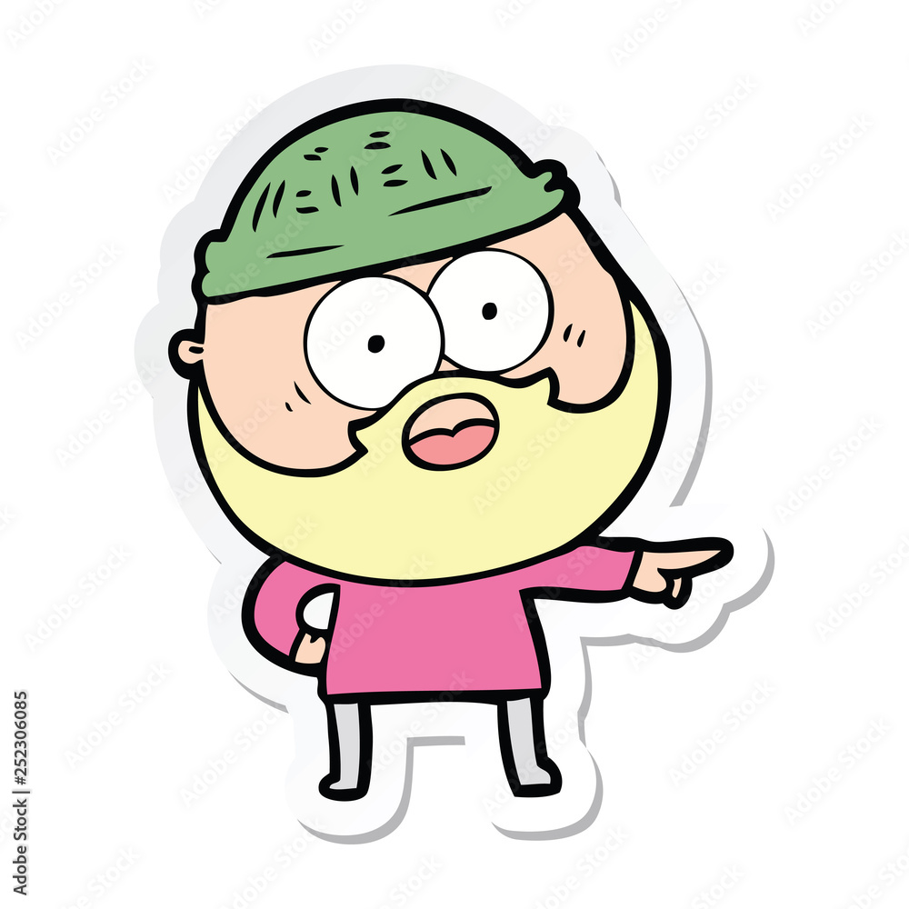 sticker of a cartoon bearded man pointing sticker of a cartoon bearded man pointing