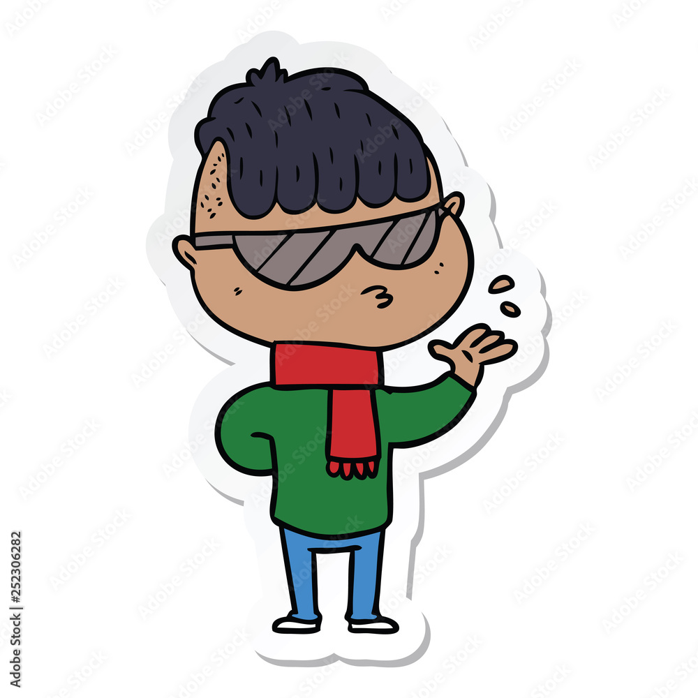 sticker of a cartoon boy wearing sunglasses sticker of a cartoon boy wearing sunglasses