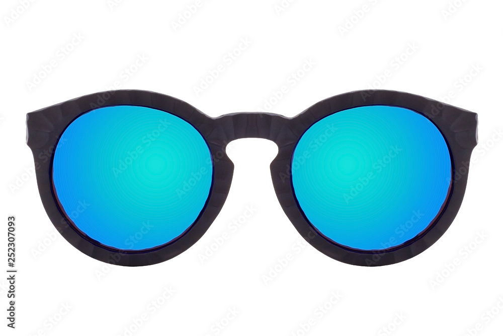 Fototapeta premium Black sunglasses with Blue Mirror Lens isolated on white background