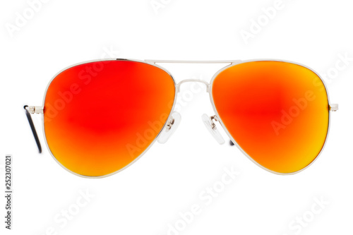 Metallic sunglasses with Red Chameleon Mirror Lens isolated on white background
