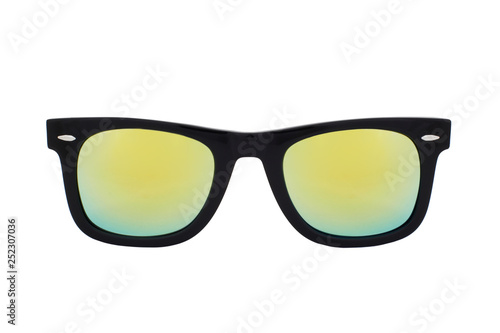Black sunglasses with Yellow Mirror Lens isolated on white background