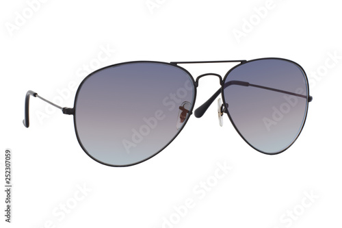 Black sunglasses with Blue Lens isolated on white background