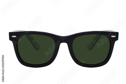 Black sunglasses with Green Lens isolated on white background
