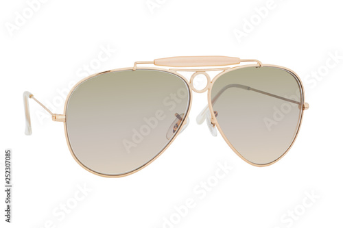Gold sunglasses with Mirror Lens isolated on white background