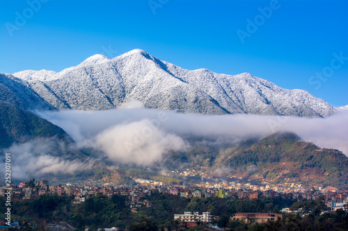 Snow covered chandragiri hill and kritipur city majestic view, 28 Feb, 2019 Kathmandu Nepal